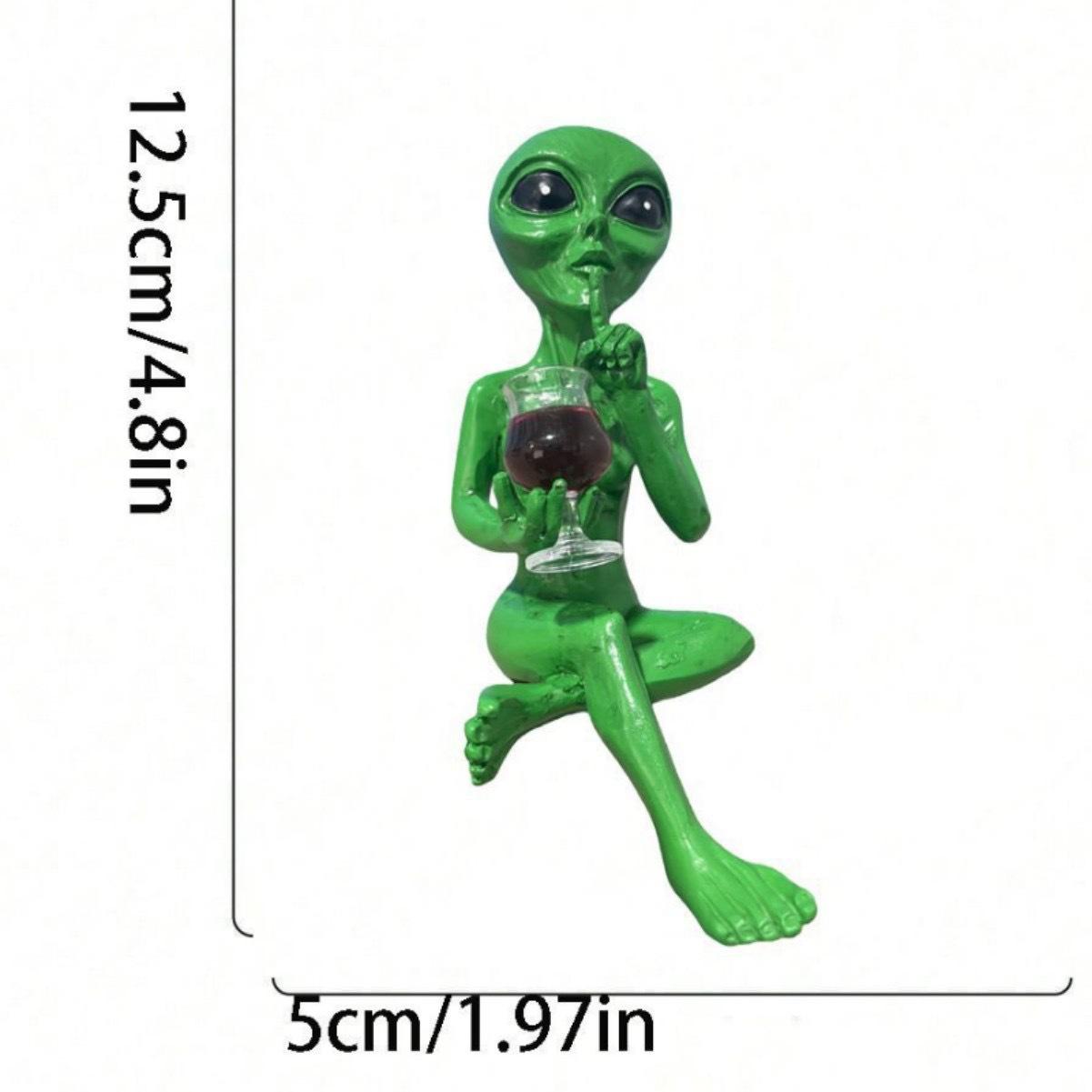 Alien Beer Drinking Statue, Fun Outer Space Decor, Alien Figurine with Beer Mug, Desk or Shelf Display, Sci-Fi Fan Gift