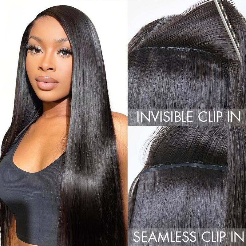 Mscoco Clip In Human Hair Extensions invisible And Seamless Yaki Straight/ Body Wave/ Silky Straight Real Human Hair Clip In Quick Weave No Salon Needed 7pcs/pack Easy To Install