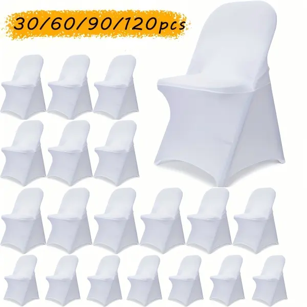 [TINGYUMIAN] 30/60/90/120pcs of Spandex Folding Chair Covers, Enhanced Stretchy Elastic Chair Covers for Weddings, Holidays, Banquets, Parties, And Celebrations (Available in White And Black)