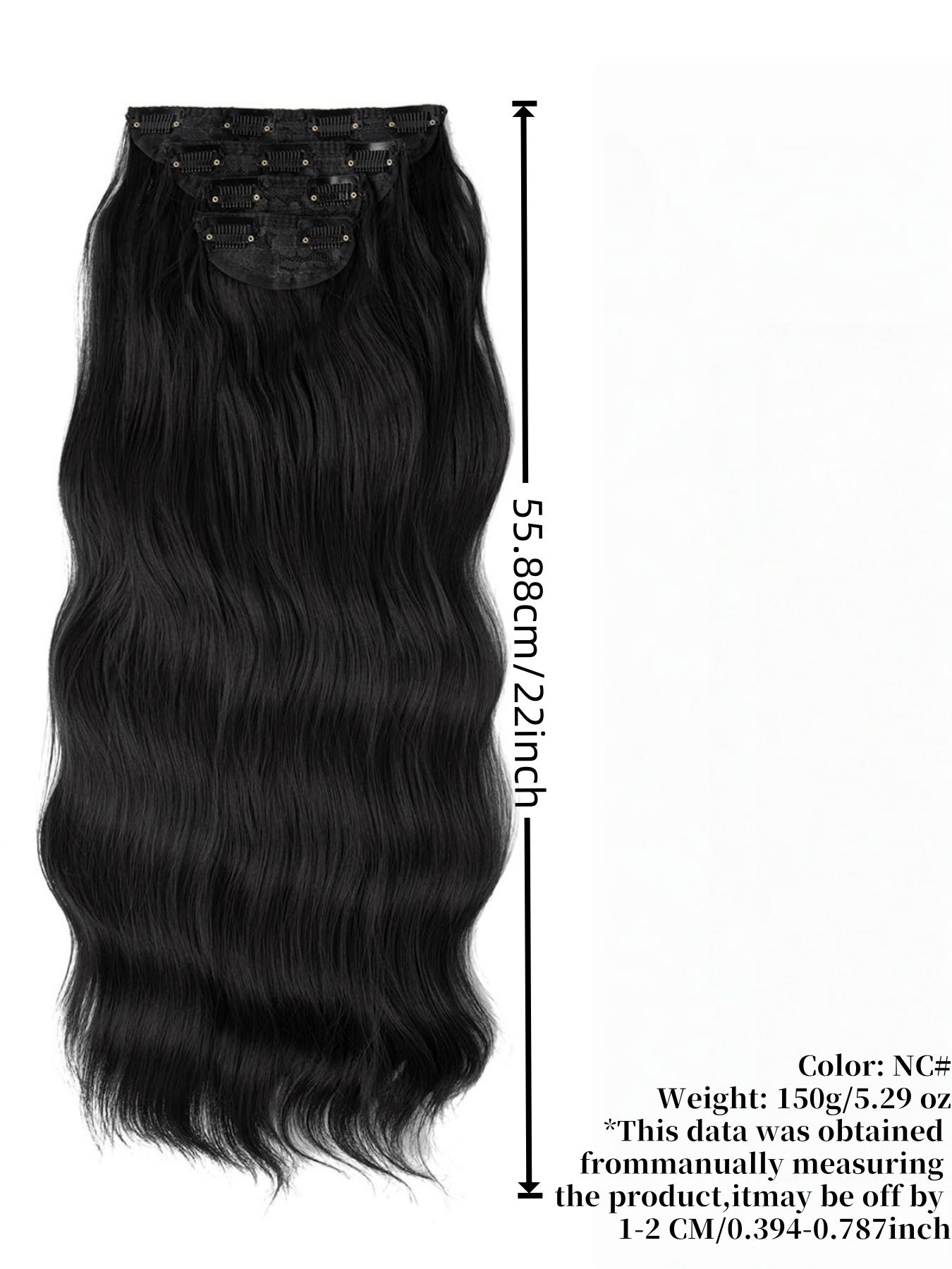 Clip-on hair extensions, long wavy curls, 4 pieces per pack, thickened hair extensions, synthetic highlighted extensions, chestnut gradient, double-layered fiber construction, natural color, 22 inches, Wavy Synthetic Hairpiece, Wavy Hairpieces