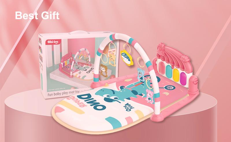 Baby  Play Mat Baby Gym, Piano Tummy Time Baby Activity Gym Mat with 5 Infant Learning Sensory Baby Toys, Music and Lights Boy & Girl Gifts for Newborn Baby(Pink)