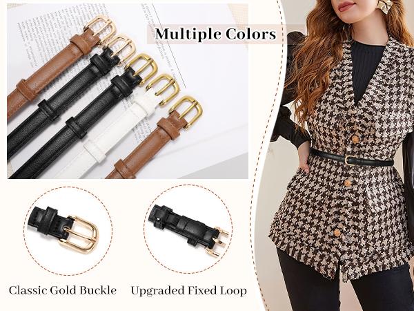 JASGOOD Womens Thin Leather Belt Fashion Skinny Faux Leather Belt for Jeans Pants Dresses