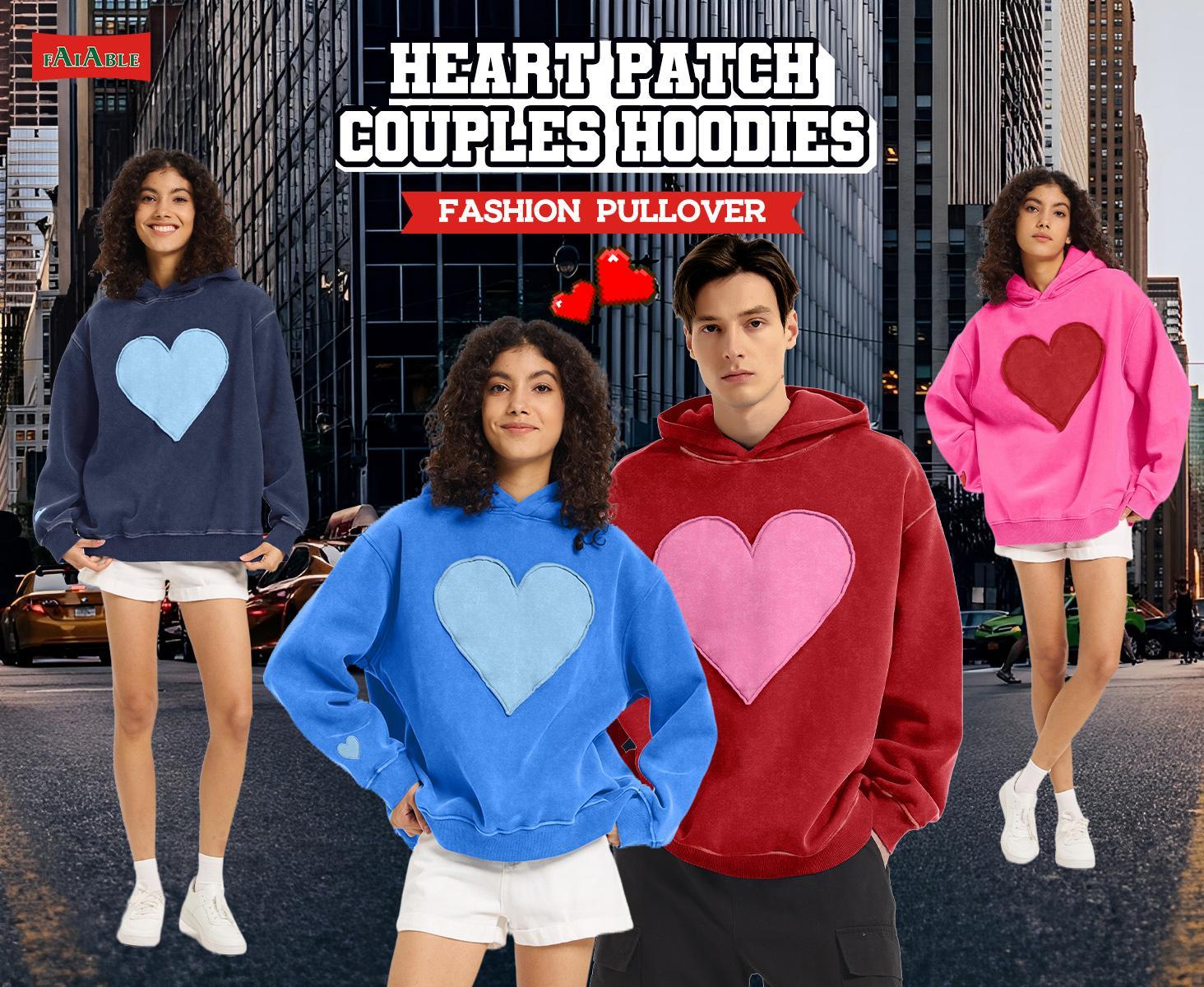 FAIABLE Women's Embroidered Hoodie Designs with Heart Patch – Long Sleeve Hooded Blazers and Pullover Styles for Ultimate Comfort and Fashion , Stylish Blazer Hoodie Essentials - Embrace the Streetwear Aesthetic Tops Baggy Springtok