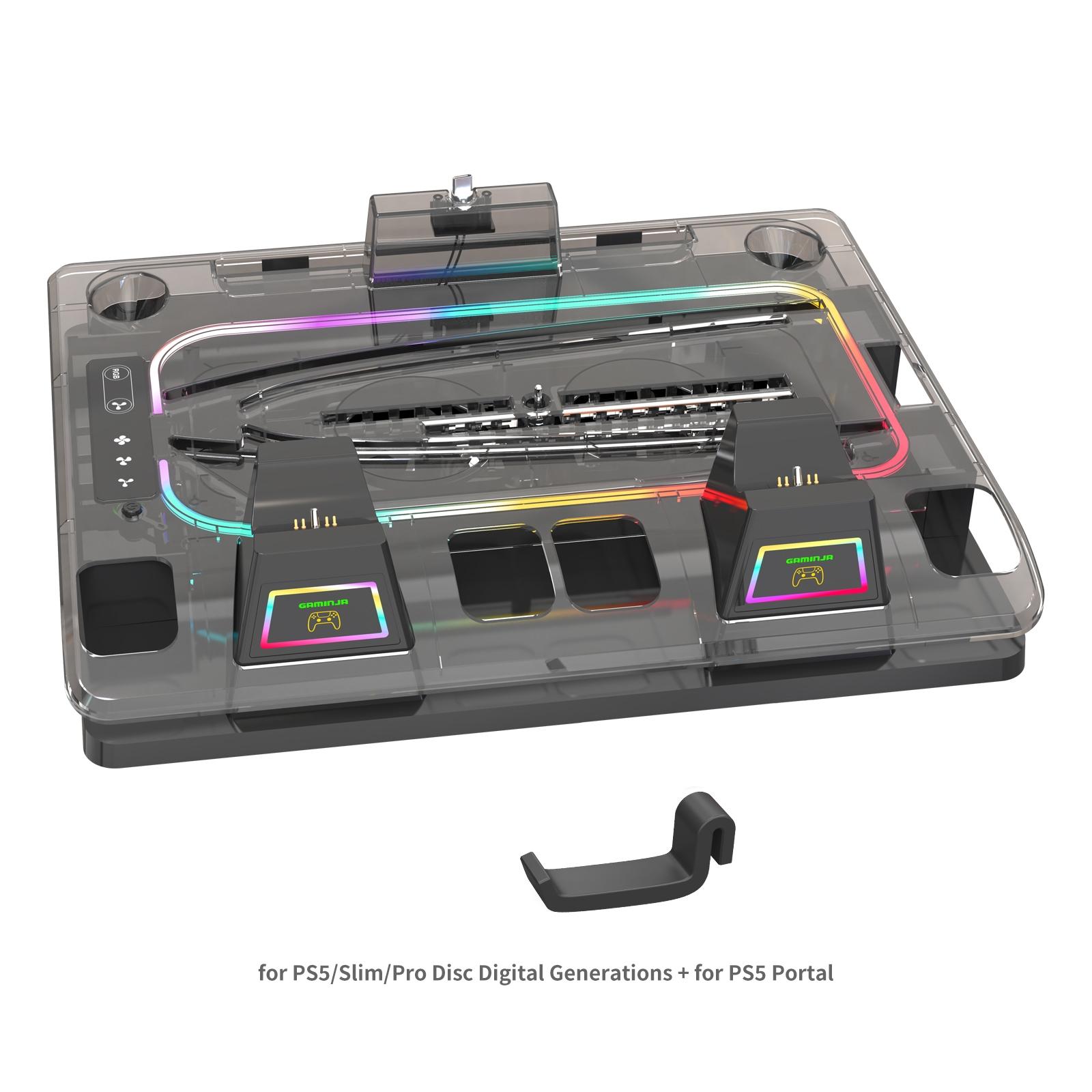 Gaming Console Charging Base, Dual Charging Stand with Earphone Hook, Vertical Cooling Support, Console Accessories for PS5 Controller, Charging Dock Accessories