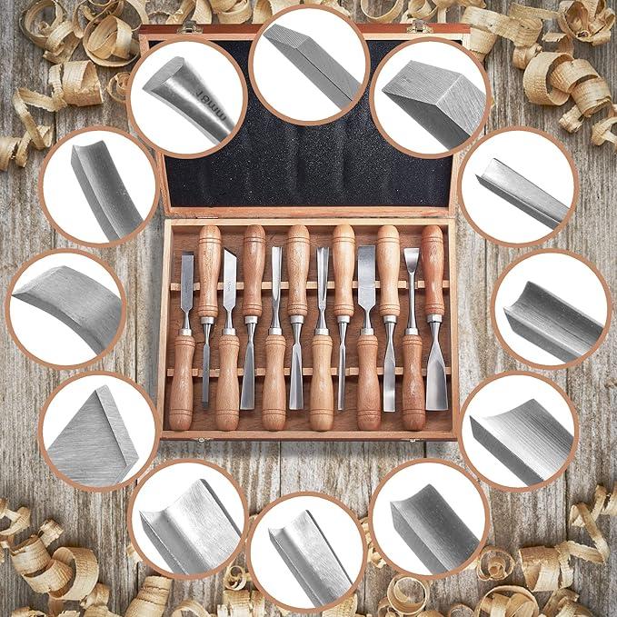 12 PCS Carving Tools, Professional Wood Chisel Sets, Sharp Woodworking Tools, Wood Carving Kit for Beginner, Hobbyists, Professionals, Artistic, Gifts for Him, Father's Day