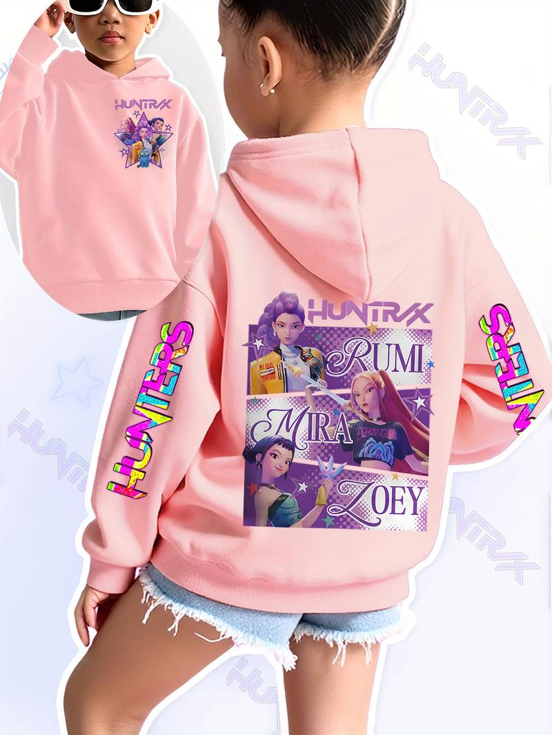 Girls Kpop Demon Hunters Series Hoodie, Rumi Mira Zoey Cartoon Print, Spring Fall Fashion Casual Sweatshirt, Christmas Gift Idea