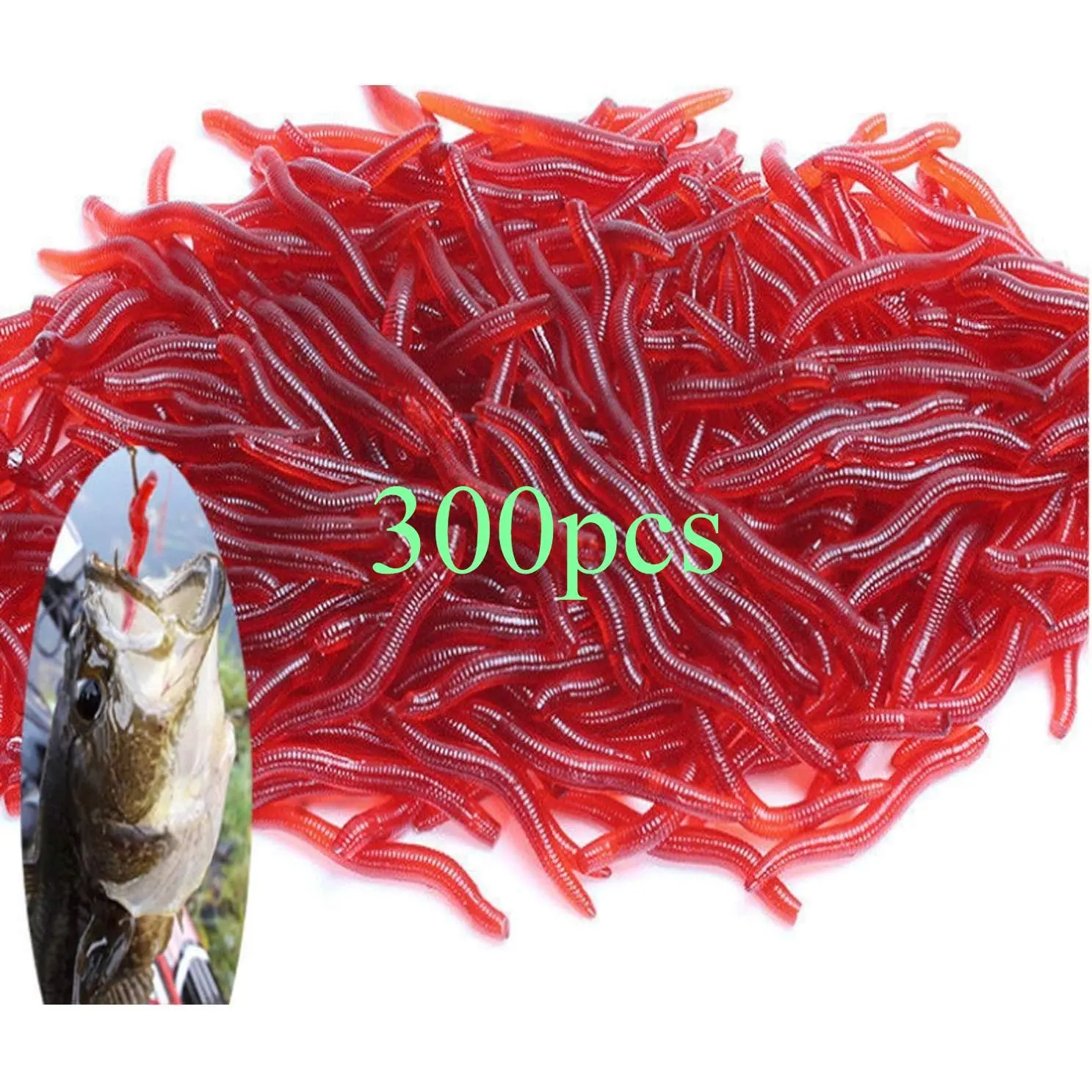 300-Pack Soft Stretchy Plastic Earthworm Fishing Lures, Realistic-Shape Reusable Tackle for Freshwater Bass, Trout, Ideal for Anglers’ Trips