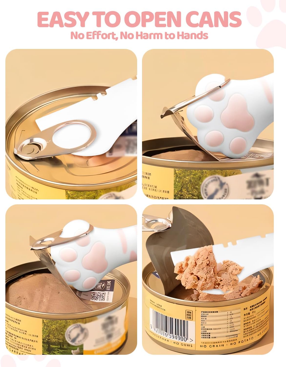 4 PCS Cat Food Can Covers Lids Set, Silicone Pet Food Can Lids with Multi-Function Cat Food Spoon and Opener, Cat Bar Squeezer for Cats and Dogs (Pink)