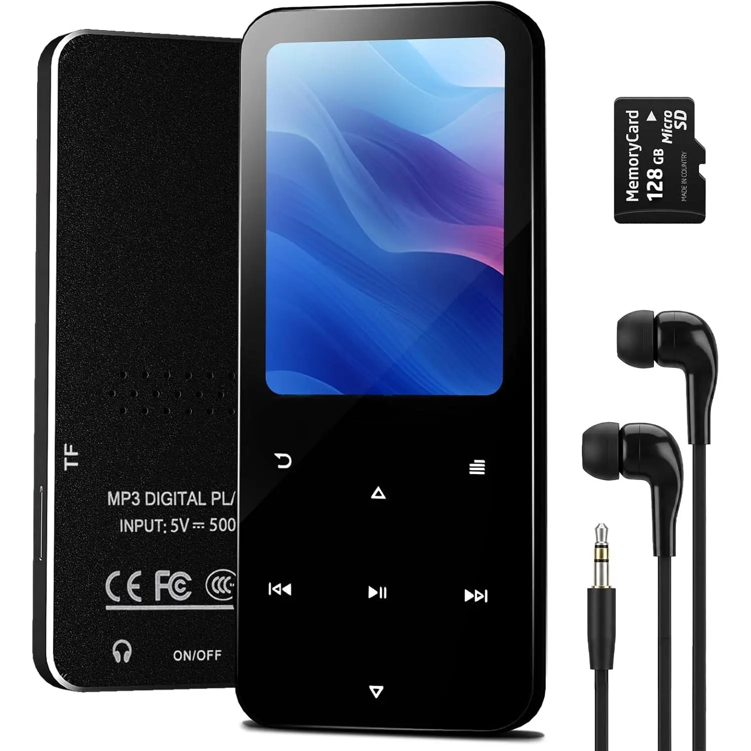 Portable Bluetooth 5.2 MP3 Player, 144GB Storage Capacity, with Included Earphones, Black
