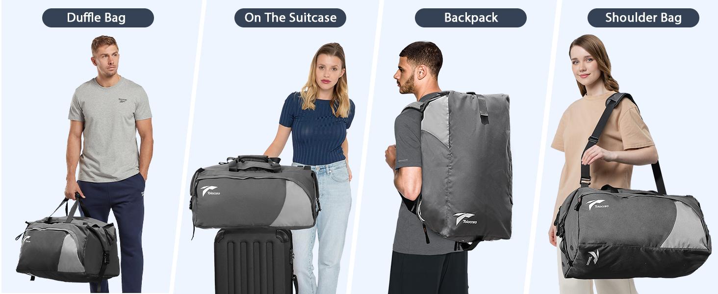 Tolaccea Gym Bag for Men Women, 54L Large Duffle Bag Backpack, Sports Travel Duffel Bag with Shoe Compartment & Wet Pocket, Lightweight Waterproof Carry On Weekender Overnight Workout Bag, Grey new gymbag unisex travel Lightweight Large Tolaccea Gym Bag for Men Women, 54L Large Duffle Bag Backpack, Sports Travel Duffel Bag with Shoe Compartment & Wet Pocket, Lightweight Waterproof Carry On Weekender Overnight Workout Bag, Grey new gymbag unisex travel Lightweight Large