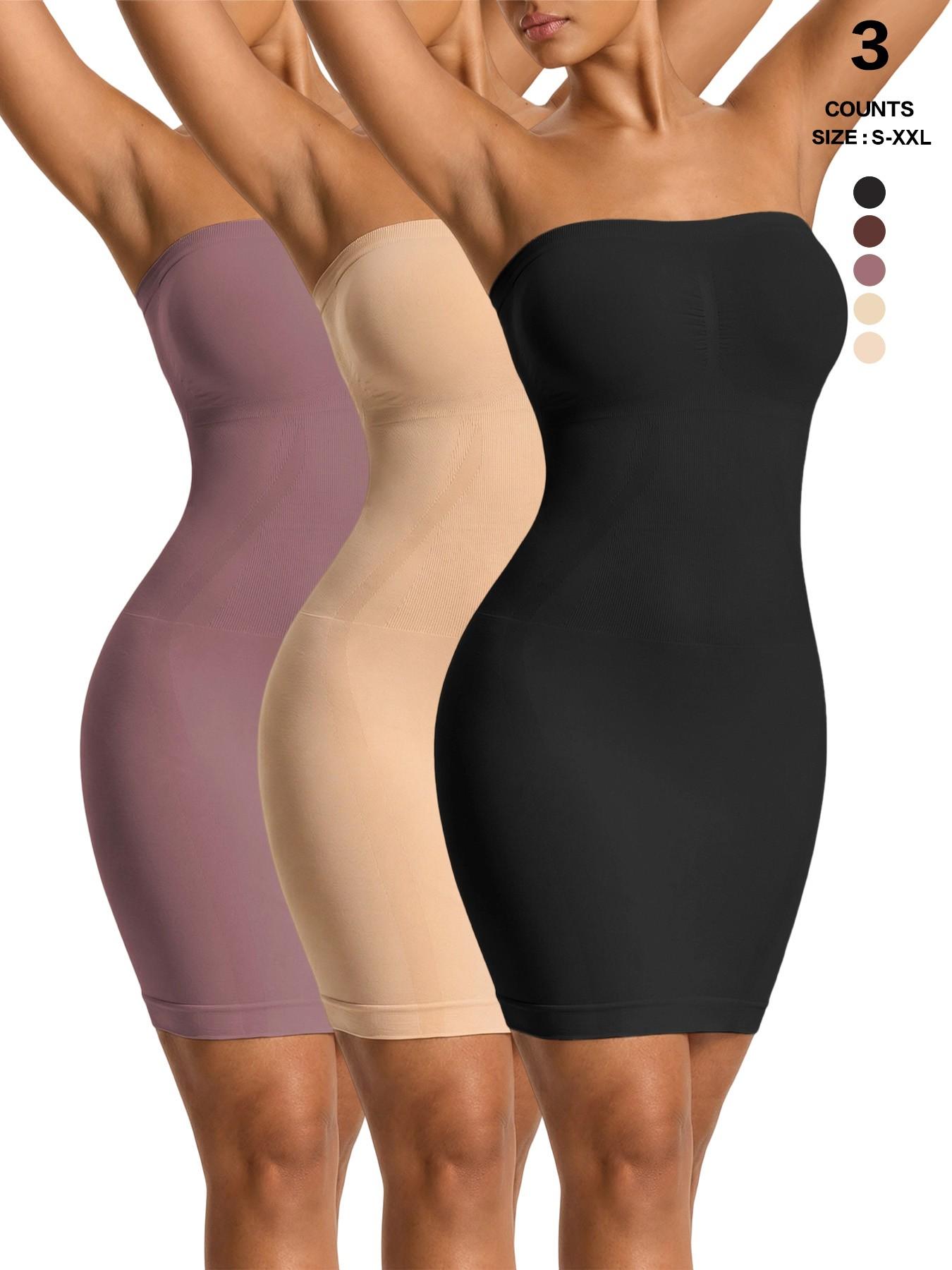 Seamless Strapless Shapewear Slip Dress, Waist Tummy Control Body Shaper, Casual Y-Type Design, All Seasons, Plain Surface, Regular Length