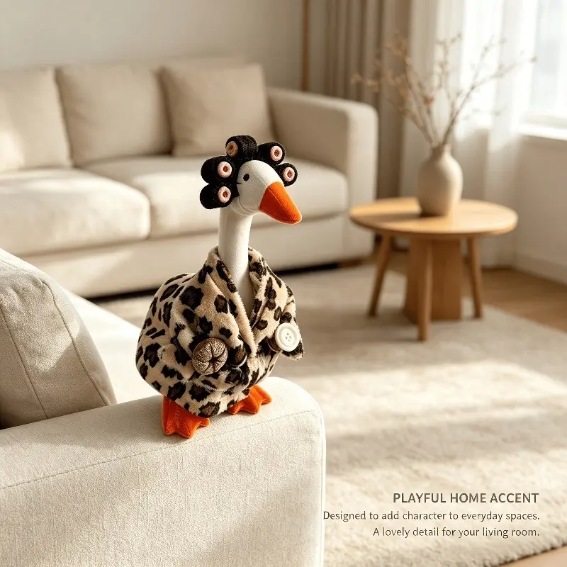 Doorstep Goose Figurine Costume Set, Lady Doorstep Goose Bathrobe, 7-Inch Goose Dress with Curler, Suitable for 7-Inch (no Goose Included)