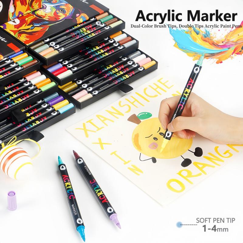 Acrylic Paint Marker Set, 96/120/168 Colors Dual-color Brush Tips Marker Pen, Drawing Pen for Rocks, Wood, Canvas, Plastic, Glass, Ceramic, Art Marker Set