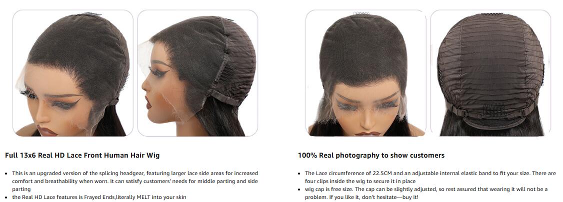 Lemoda 210% Density Full 13x6 SKINLIKE Real HD Lace Frontal Wigs Straight 13x6 Full Lace Frontal Virgin Human Hair Wigs Invisible 0.1mm Ultra-thin Knots Frayed Ends Lace Wig