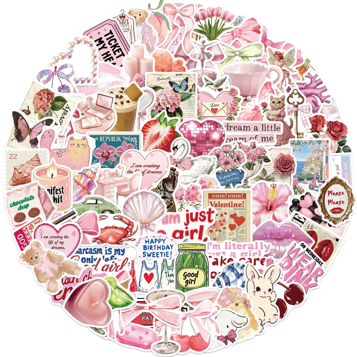 200 Cartoon Inspirational Aesthetic Girl Graffiti Stickers, Waterproof DIY Decor for Luggage & Guitar, Toys & Hobbies Scrapbooking Stamping Supply