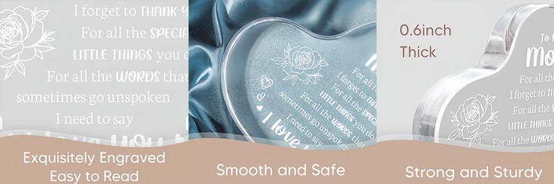 Heart Shaped Acrylic Decoration Block, Flower & Letter Pattern Decorative Ornament, Inspirational Creative Gift for Mom, Delicate mom birthday gift,Gift idea,Funny home decor