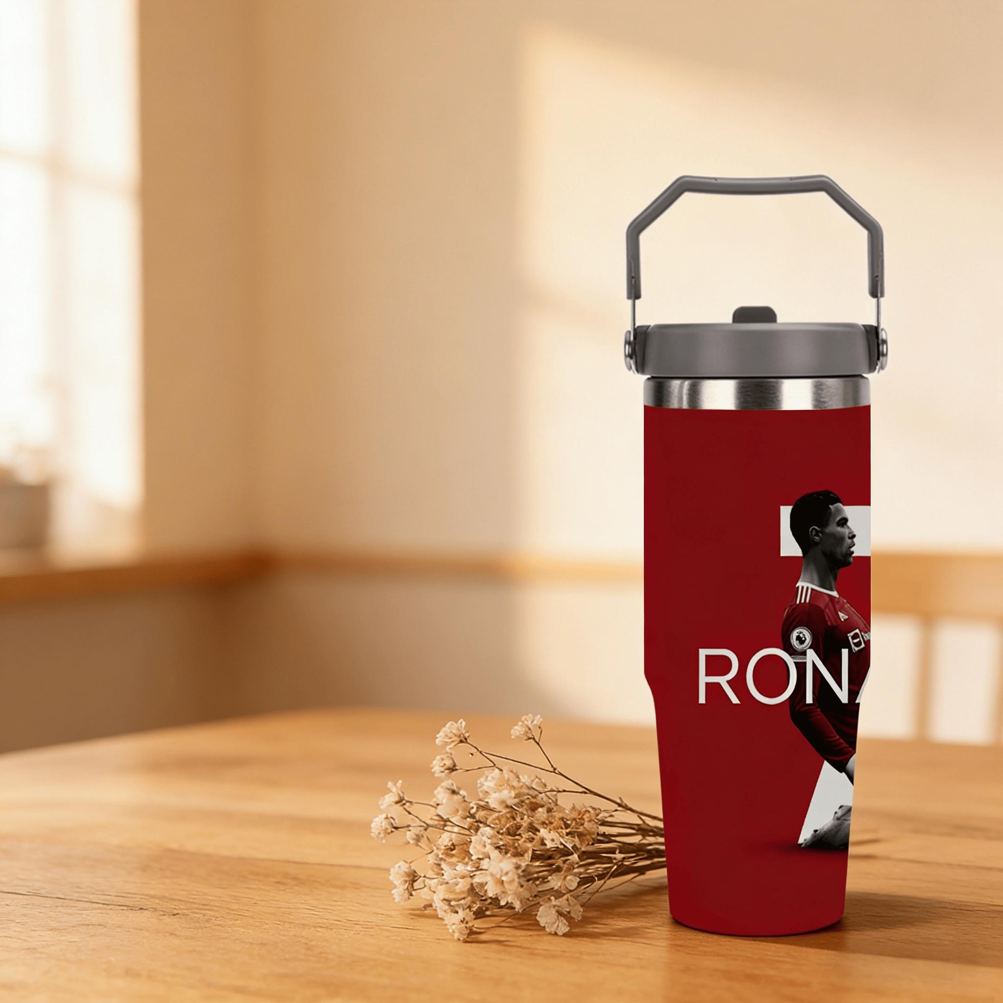 1pc 30oz stainless steel large-capacity car water bottle, Number 7 jersey Pattern，for Cristiano Ronaldo fans.for football enthusiasts. various patterns to choose from, fan gift, Outdoor camping Coffee Cups & Mugs