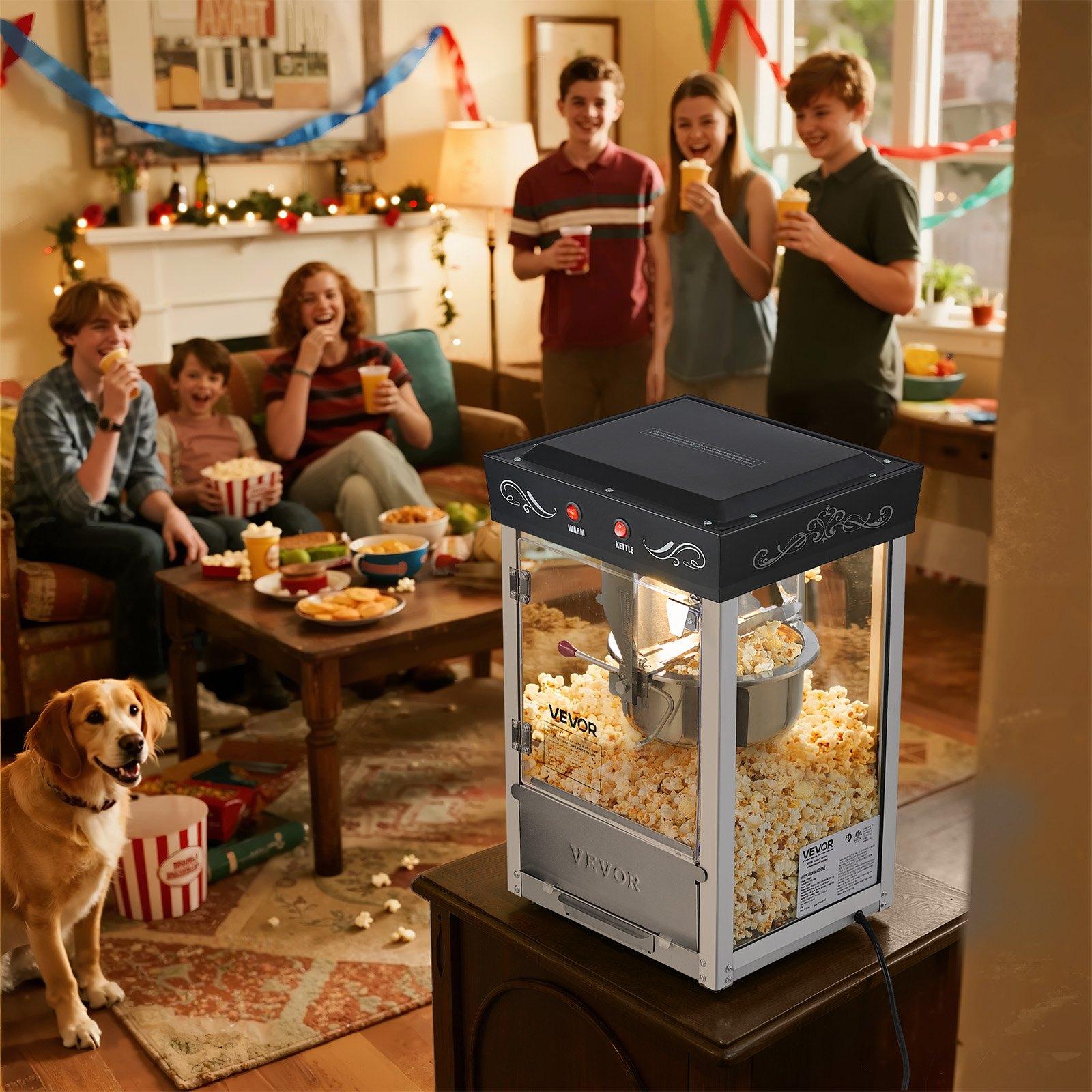 VEVOR Commercial Countertop Popcorn Machine for Commercial Users, 8 oz Stainless Steel Kettle, 800W Power, 48 Cups Per Batch, 20 Lbs/ 9.43 Kg Capacity, 2-Button Control, Glass Door, PC Wall, 1 Scoop, 3 Spoons, Black
