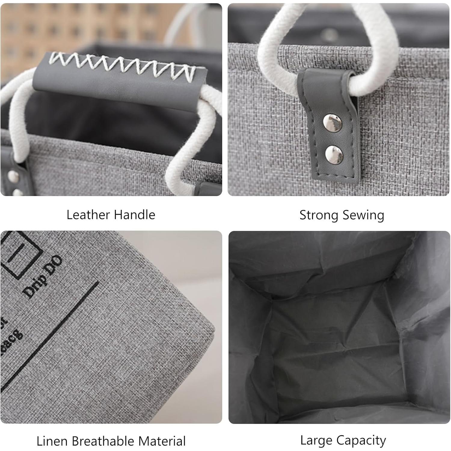 Small Laundry Basket, 50L Foldable Laundry Hamper Organizer with Handles, Fashion Portable Laundry Basket in Bedroom, Laundry Room, Closet, Bathroom, College Dorm (Brown)
