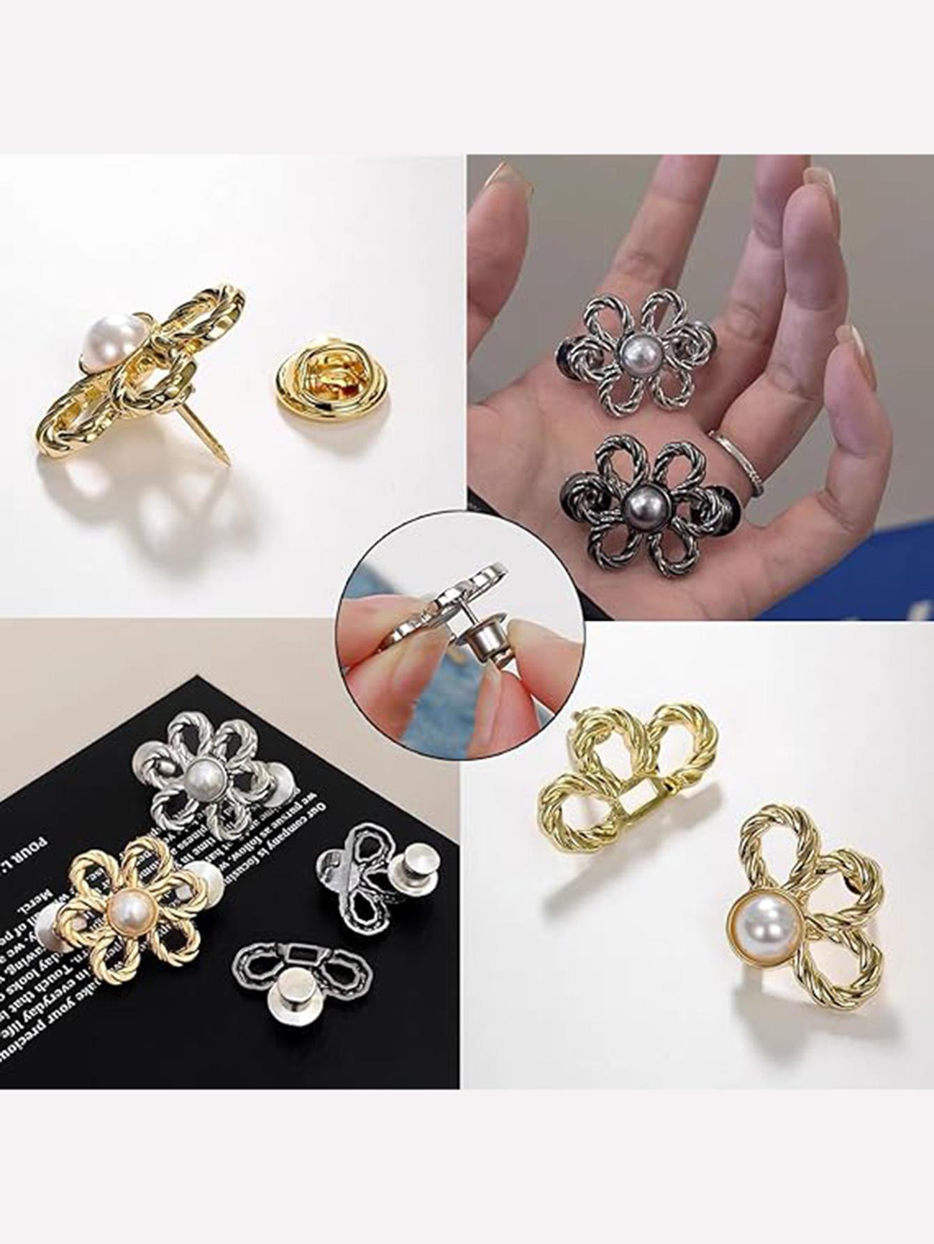 8 Pcs Floral Jeans Button Waist Tightener Set, Adjustable Buckle Kit, Seamless, No Tools, Detachable Decorative Buttons, Loose Fit