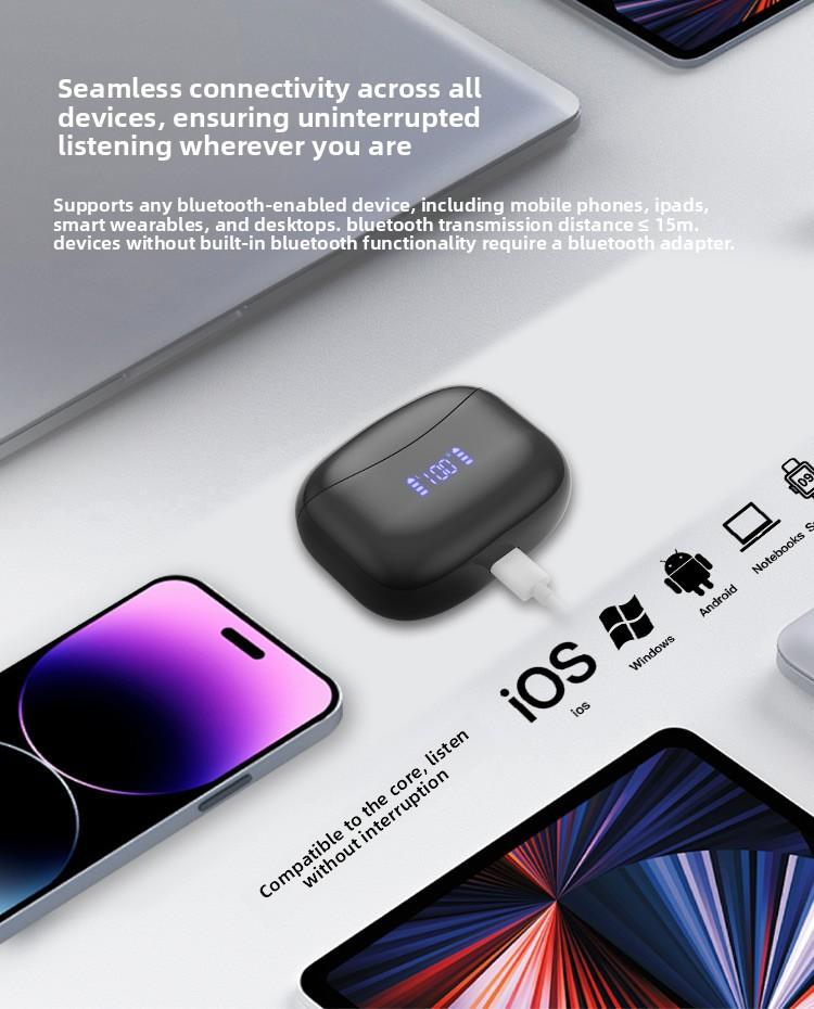 Digital in-ear noise reduction wireless headset Bluetooth link Deep Bass Stereo Earbuds stable fit ip7 waterproof