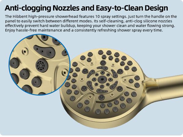 Hibbent All Metal CUPC Certified Shower Head, 10'' High Pressure Rainfall Shower Head/Handheld Showerhead Combo with 12'' Adjustable Curved Shower Extension Arm, 10-Spray, 71'' Hose, Showerhead Holder, Brushed Gold