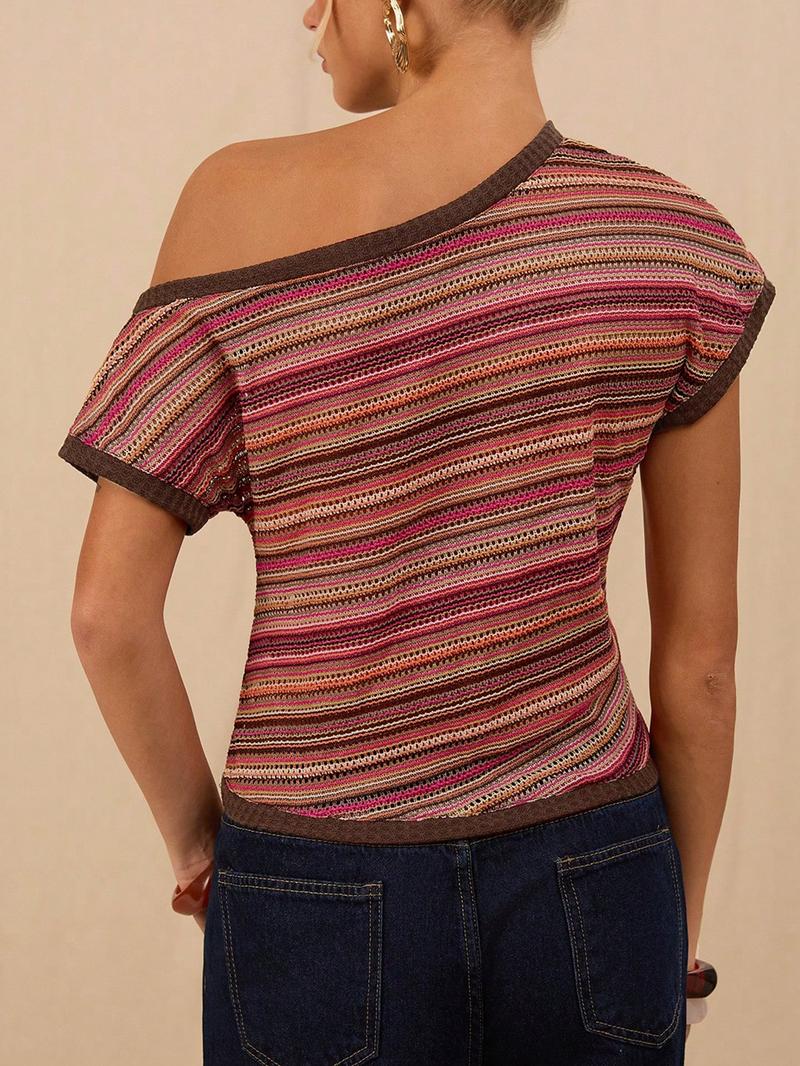 Women's Casual Striped Top T-Shirt, Stylish Ladies' Fashion Tee, Comfortable and Trendy, Perfect for Daily Wear