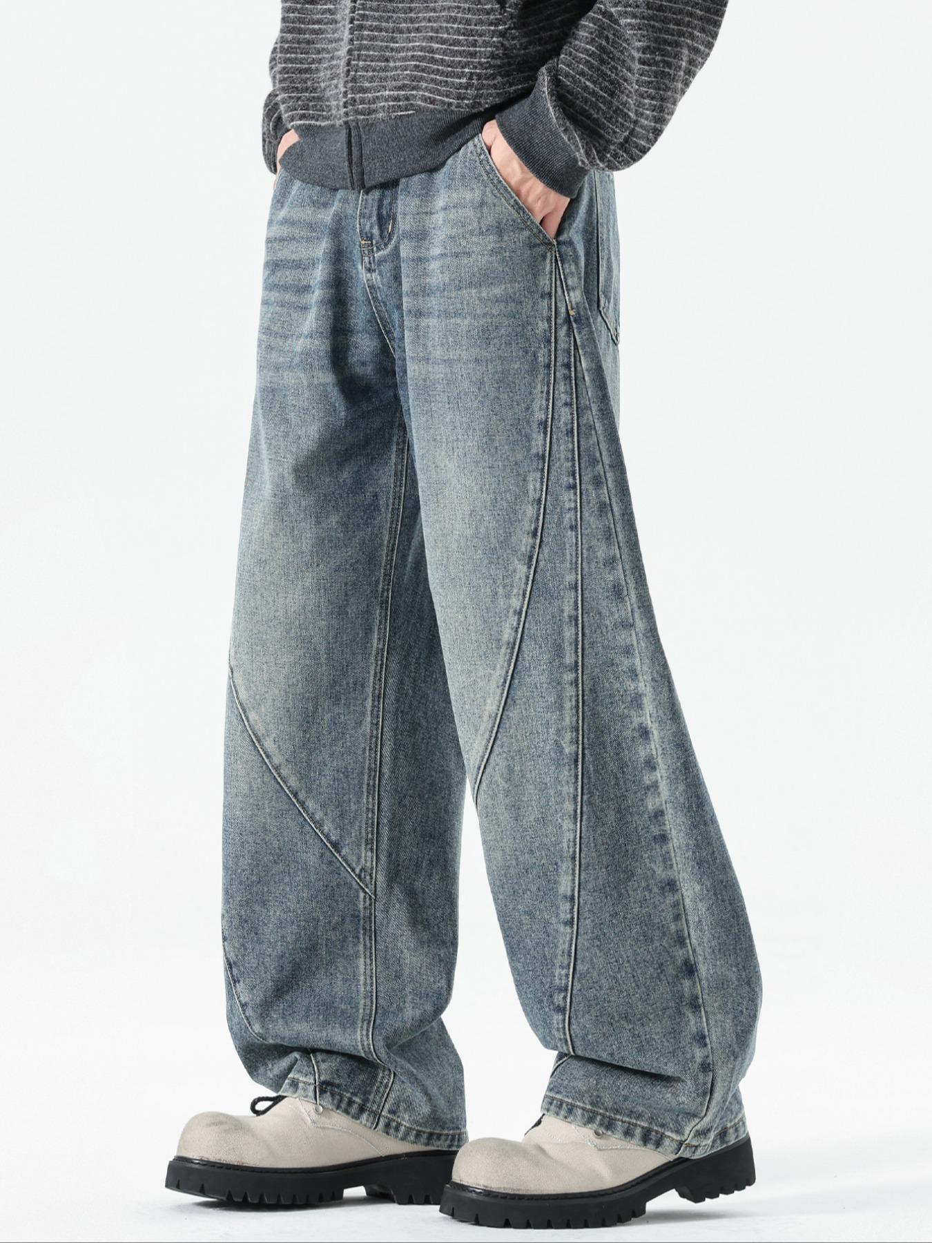 Men's Retro Washed Denim Jeans, Long Loose-Fit Y2K Street Style, All-Season Zipper Fly Pants, Perfect Gift for Boyfriend/husband