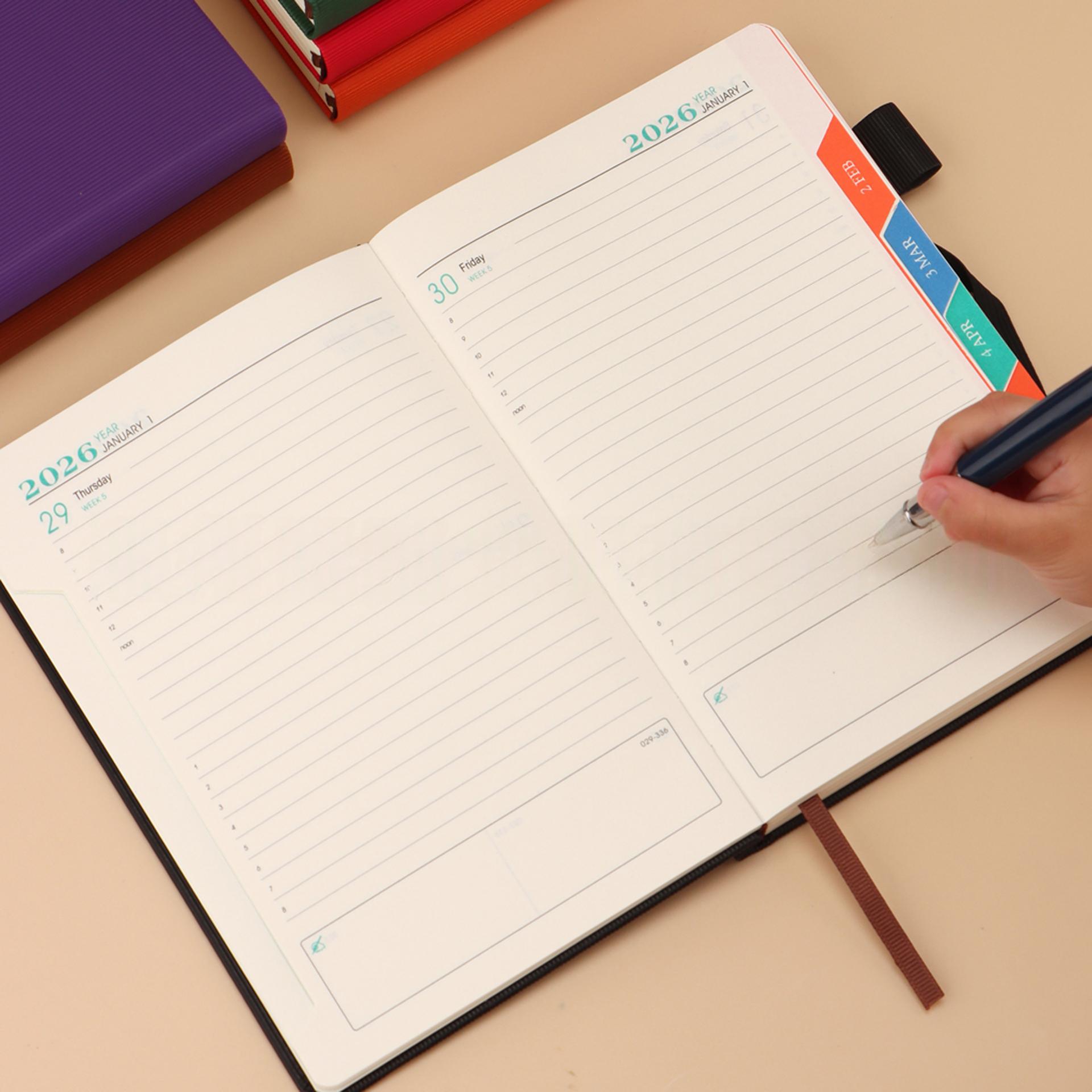 A5 PU Leather Cover Notebook, Weekly & Monthly Planner Diary, School Agenda Organizer, Learning Office Supplies, Multilingual Inner Pages