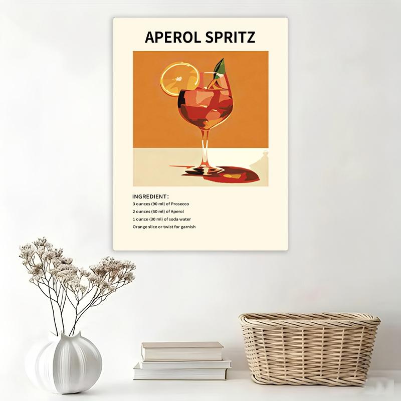 Cocktail bar art kitchen poster, vintage oil painting canvas print of wine and beverages, minimalist wall decoration, atmospheric gift suitable for bars, restaurants, dining areas, and home décor, frameless.