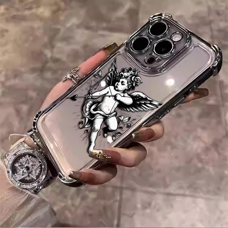 Vintage Cupid iPhone Case Protective Stylish Perfect For Romance Lovers For iPhone 17 16 15 14 13 12 11 PRO PLUS MAX Four Corners Material Anti-drop Transparent Soft Silicone Gift Shockproof Protection Anti-drop Mobile Phone Shell Protective Case L067