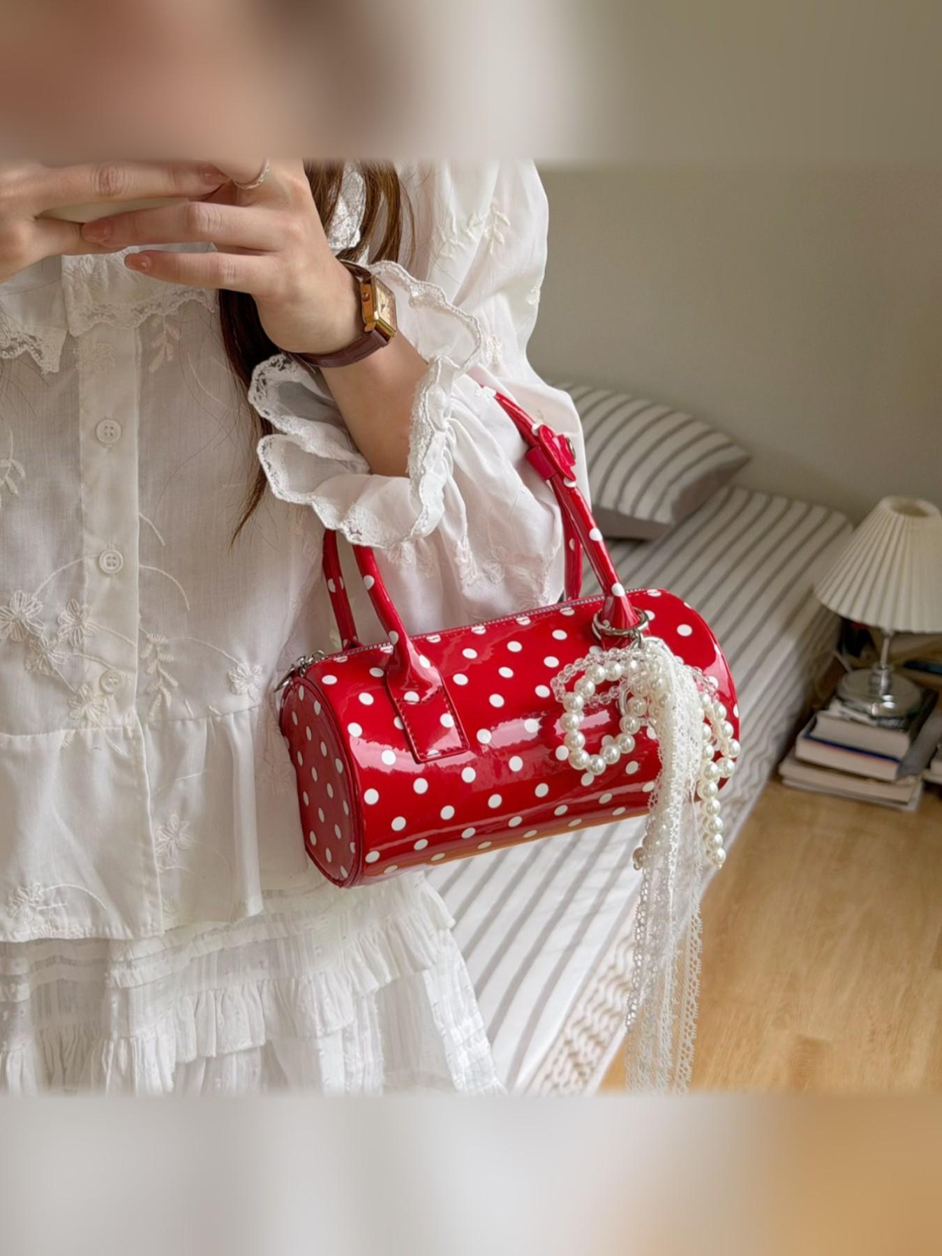 2026 New Fashion Polka Dot Handbag for Women, Elegant Daily Shoulder Bag, Commute Casual Fashionable Crossbody Bag, Versatile Canvas Baguette Bag