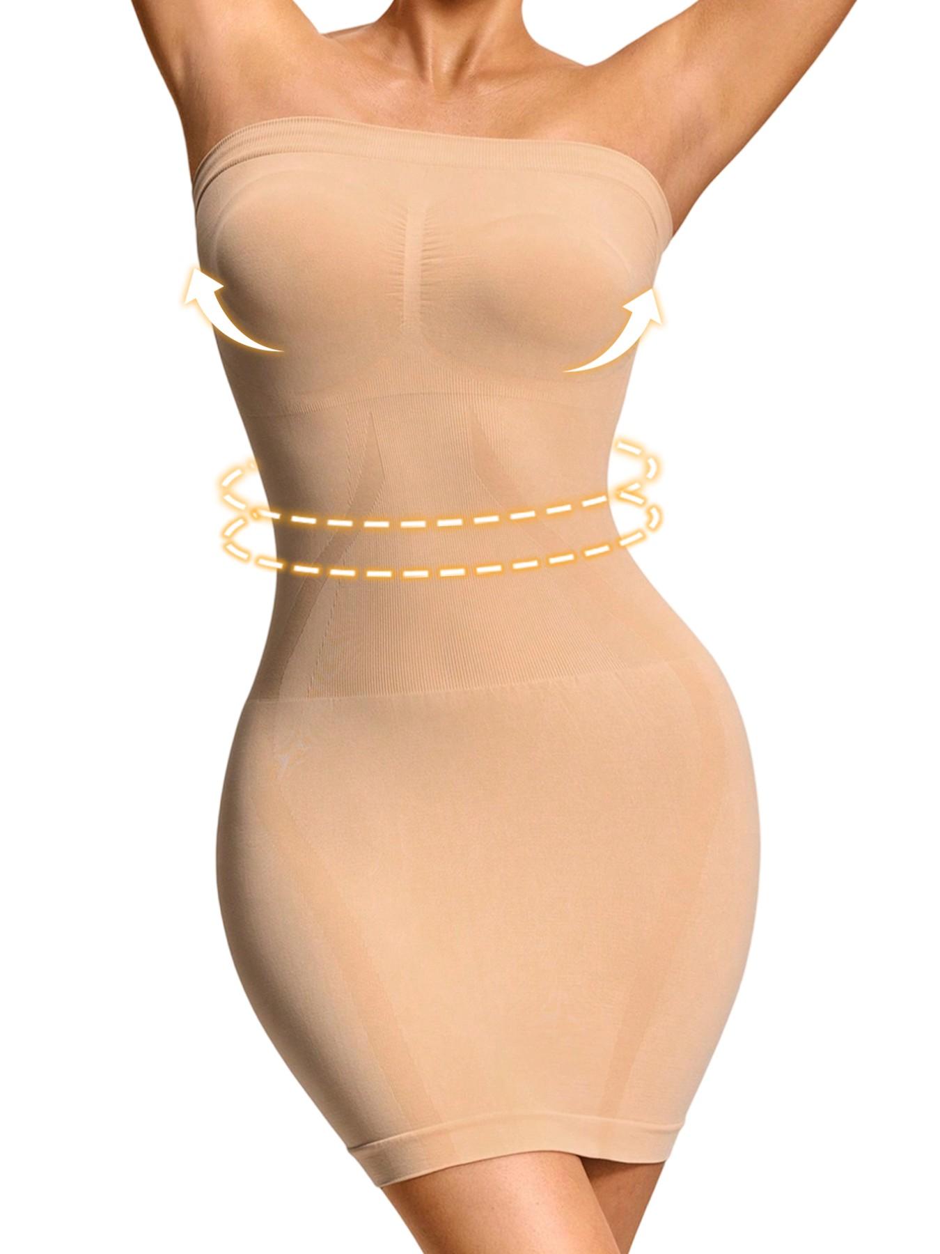 Seamless Strapless Shapewear Slip Dress, Waist Tummy Control Body Shaper, Casual Y-Type Design, All Seasons, Plain Surface, Regular Length