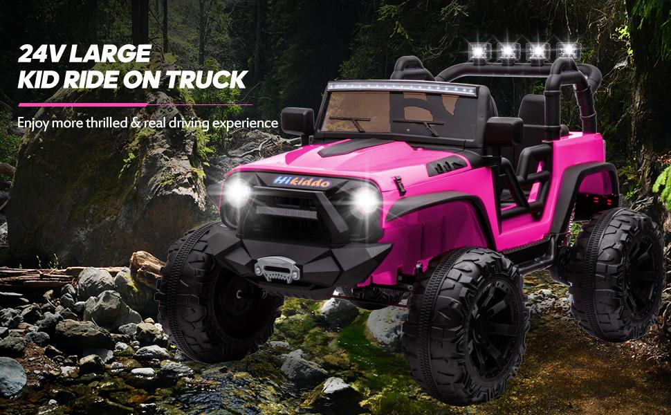 Hikiddo 24V 9Ah Ride on Toy for Big Kids, 2-Seater Powered Ride-on Truck Car with Remote