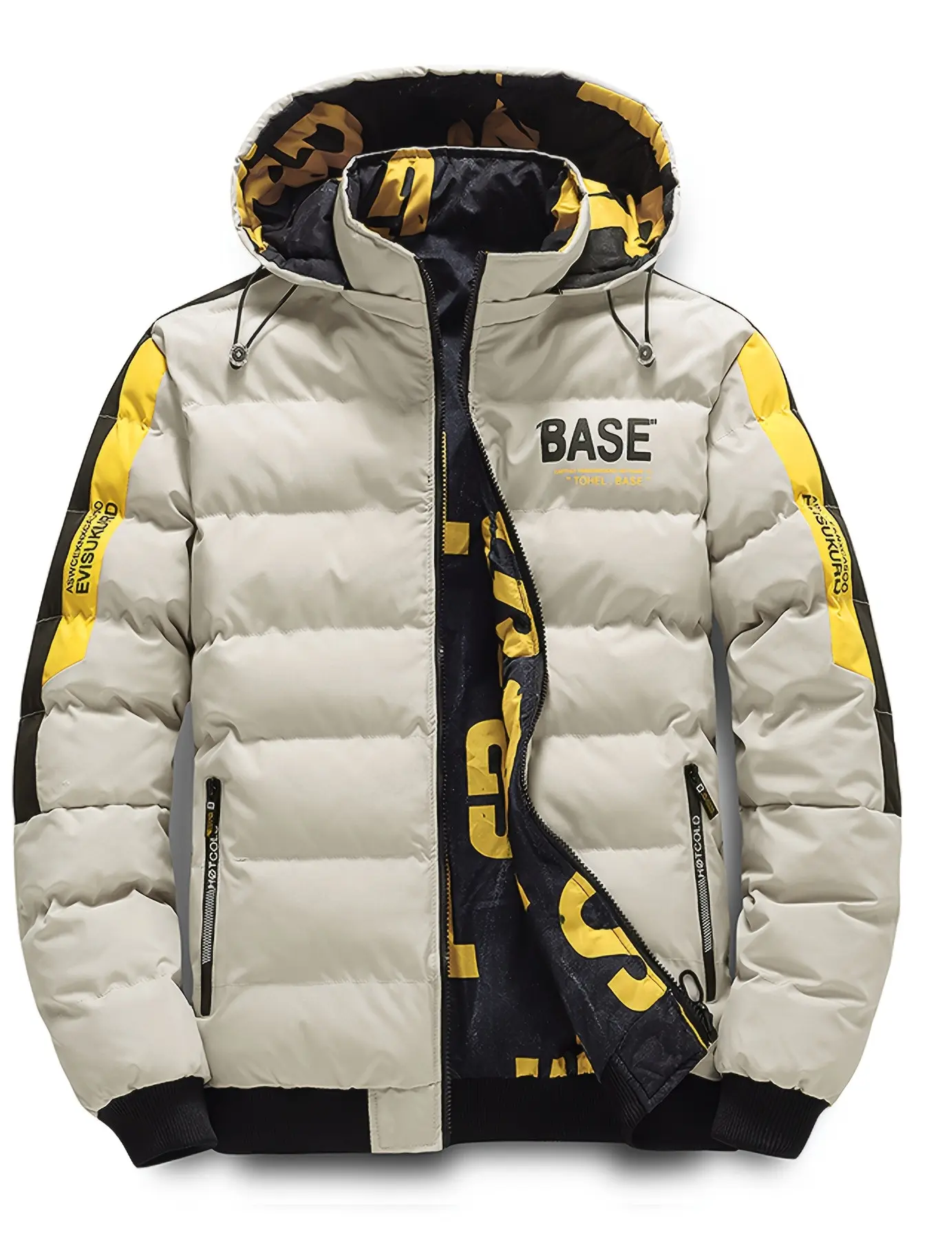 Men's Reversible Jacket, Fall Winter New Arrival Hooded Coat, Colorblock Print Windproof Warm Top, Stylish Outerwear for Men