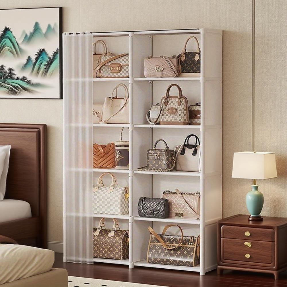 High Metal and Plastic Storage Cabinet with Dust Cover, Ideal for Clothes, Shoes, Accessories, Modern Durable Organizer, Installable Closet System