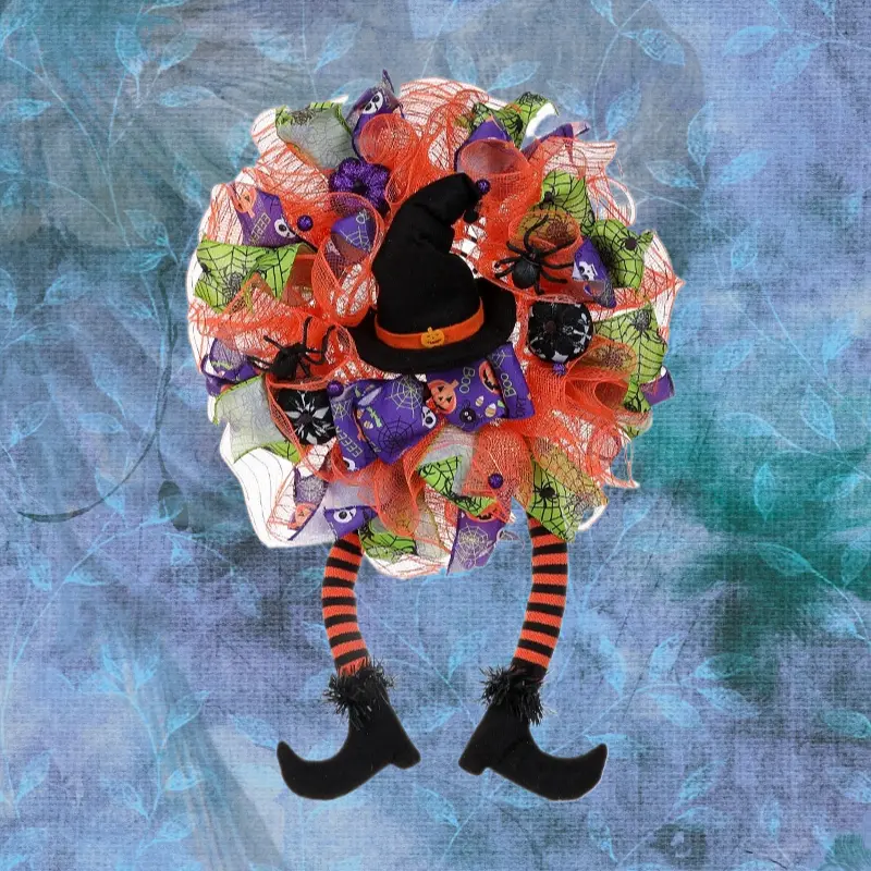 Long Leg Witch Wreath Door Hanging Halloween Party Decor Pendant Prop