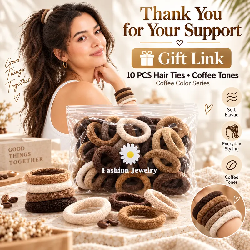Thank You for Your Support – 10PCS Soft Elastic Hair Ties Gift, Coffee Brown Beige Neutral Ponytail Holders for Everyday Styling