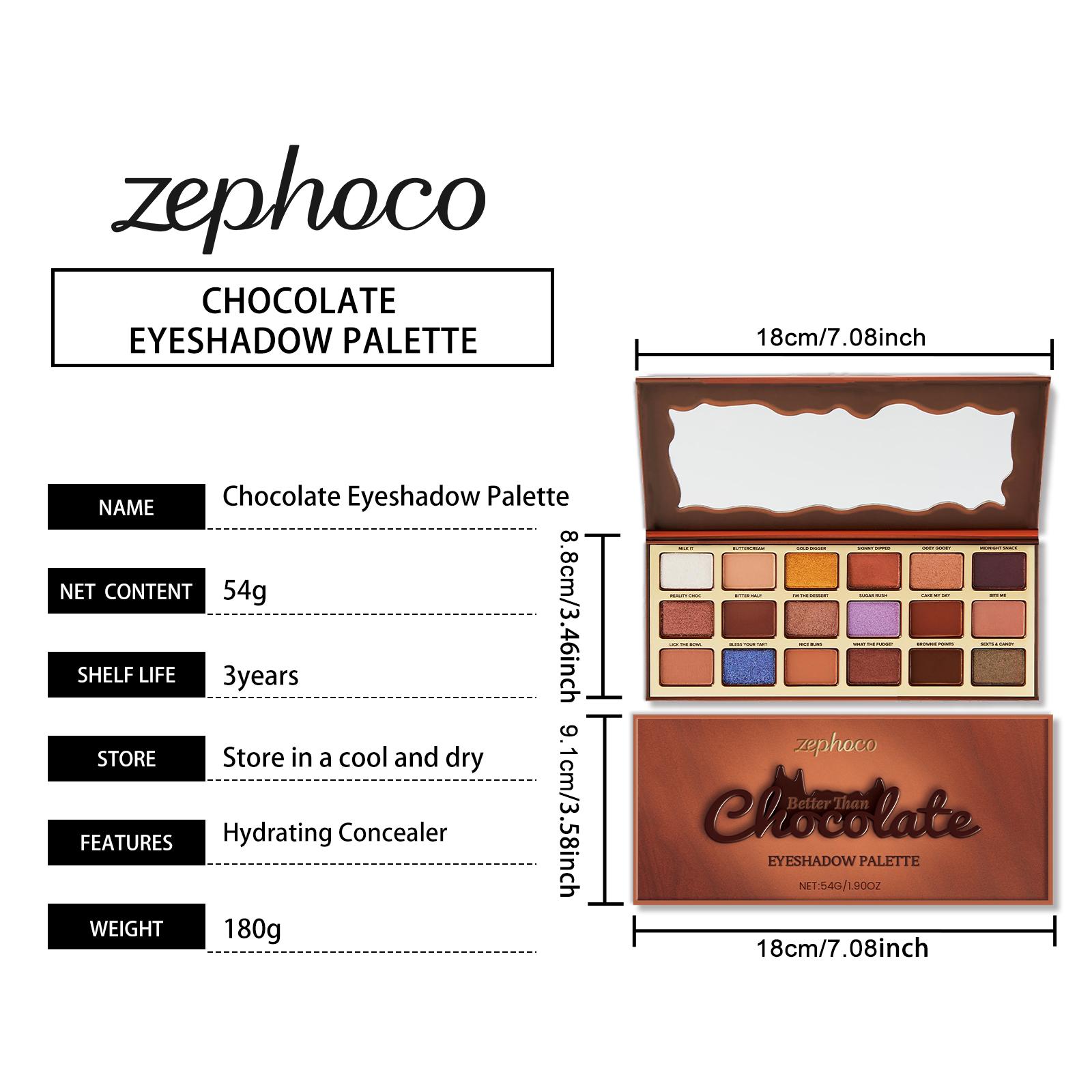 Zephoco Multifunctional All-In-1 Chocolate Cosmetic Eyeshadow Palette - 54g Mineral Oil-Free Cream & Powder, Earth Tones, Cool Shades, Highlighter, High Pigment, Multi-Textures, Easy-Blend Gradient, Metallic Matte Shimmer Eyeshadow for Daily Makeup, Multi