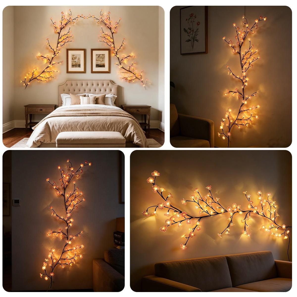 96led Cherry Blossom Tree Light, DIY Realistic Sakura Bedroom Decor Lamp, Party Restaurant Wall Decoration, Wedding Holiday Xmas Home Ambiance