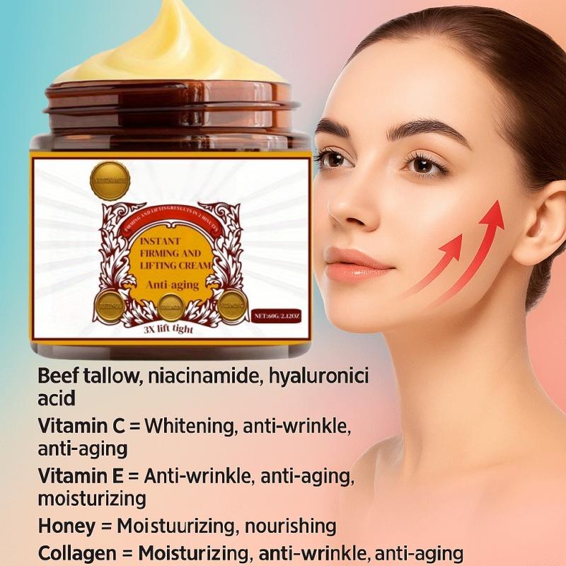 Instant Firming Lifting Face Cream, Smooths Fine Lines, Crow's Feet, Smile Lines, 3 Tightening Effects in 2 Minutes, Rich in Collagen