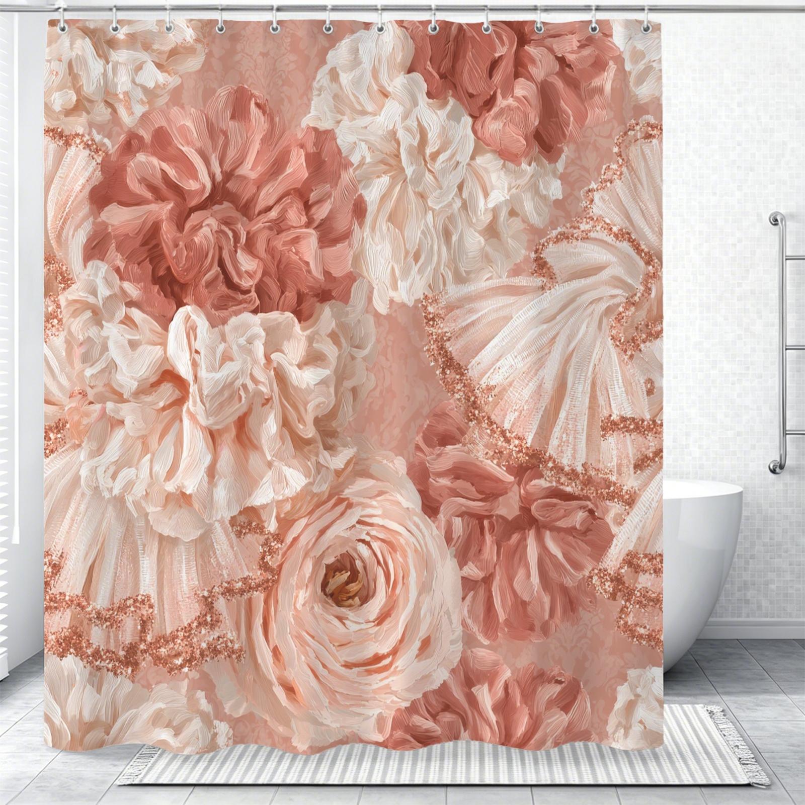 Vintage Pink Carnation Floral Waterproof Shower Curtain, Easy to Install, Perfect for Home, Hotel & Dorm Bathroom Decor