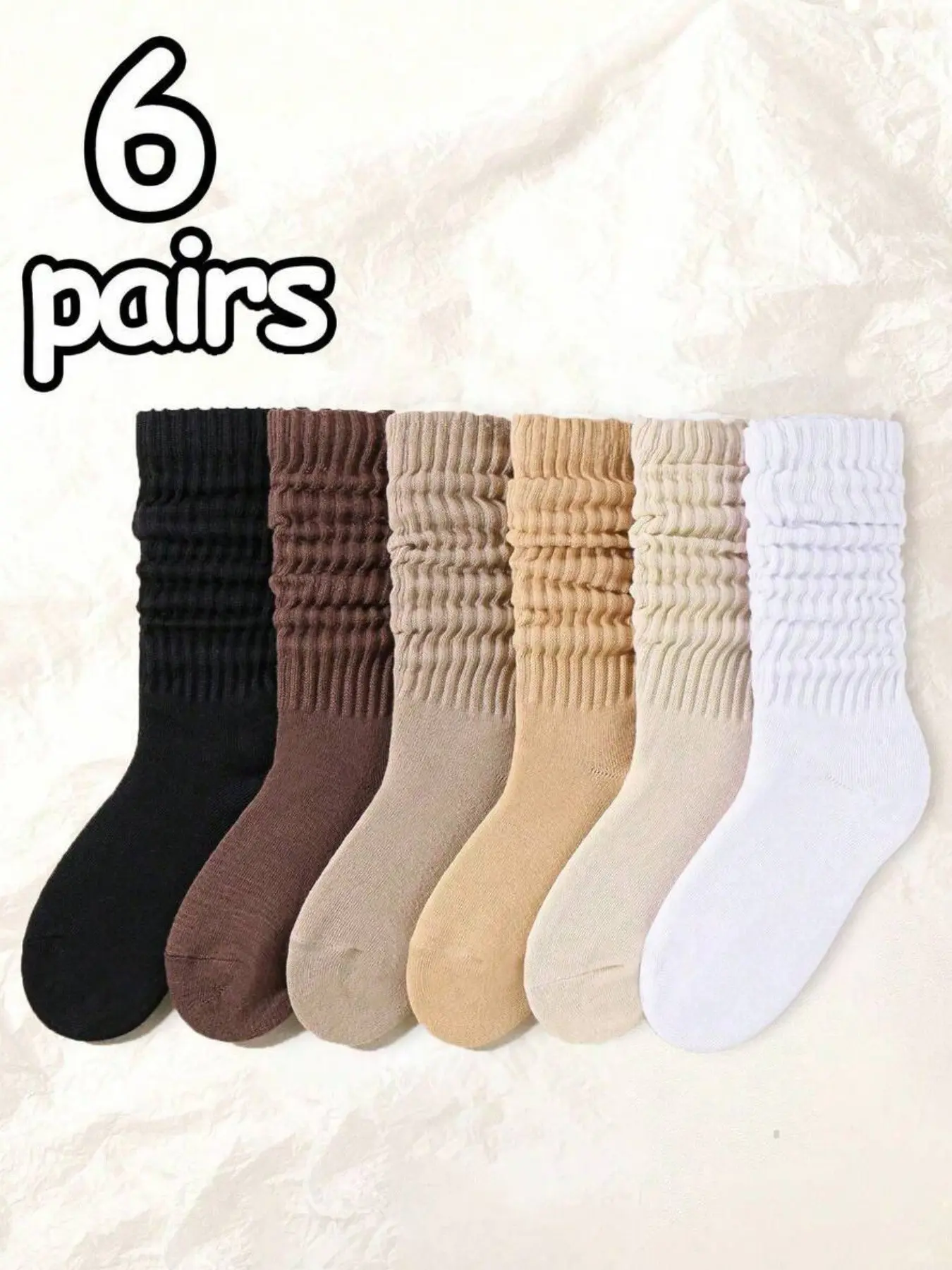 6 Pairs Solid Color Fashion Bubble Socks, Comfortable Breathable, Classic European Style Knee-High Casual Socks, Trendy Footwear