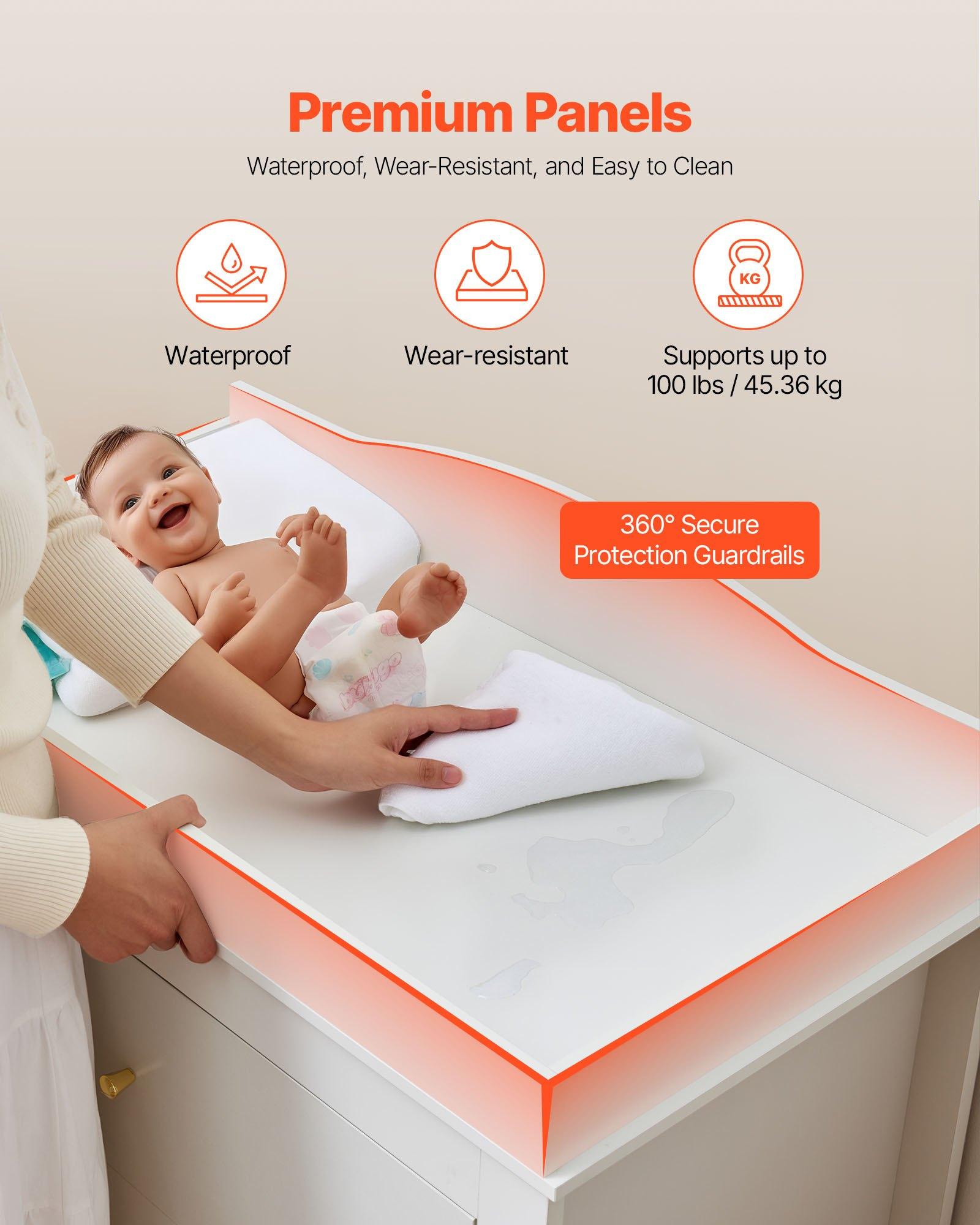 VEVOR Changing Table Dresser, Baby Diaper Change Station with 3 Drawers, Multi-Functional Modern Changing Table Dresser with Storage Organizer Nursery for Children's Room, White