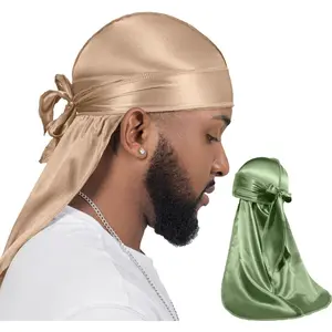 2 Pieces Silky Durag Pack Men Women Waves, Premium Satin Deluxe Du-rag