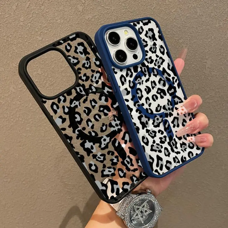 Premium Magnetic iPhone Case Cover - Anti-Fall Buffer, Ultra-Thin, Shockproof, Protective TPU Daily Wear Guard, Aesthetic Black Leopard Print Y2k Design for iPhone 11/12/13/14/15/16/17 Pro Max, Light Yet Tough Mobile Accessory with Screen Protector