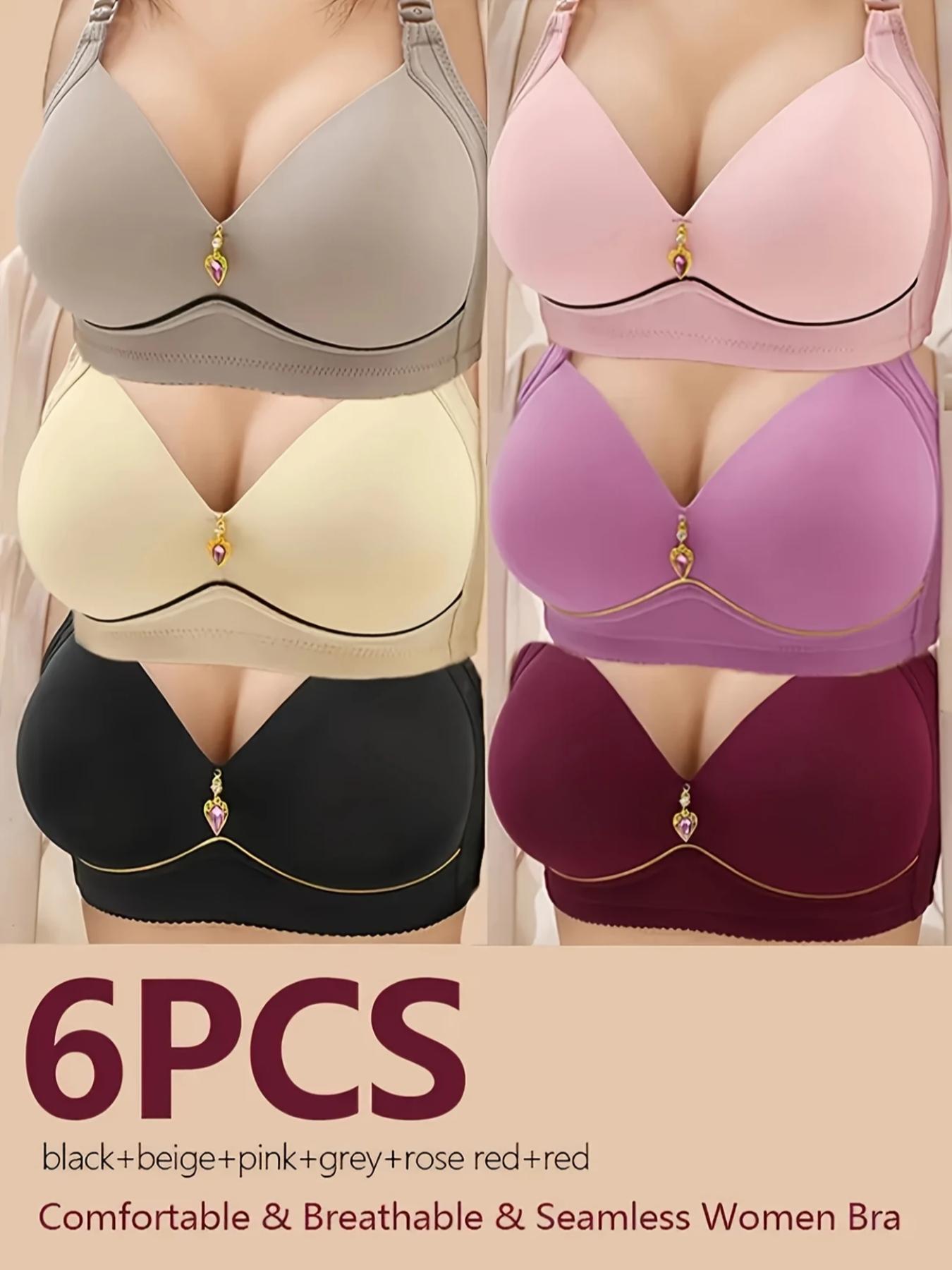 Women's Contrast Binding Push Up Bra, Soft Comfortable Breathable Wireless Bra, Women's Lingerie for All Seasons