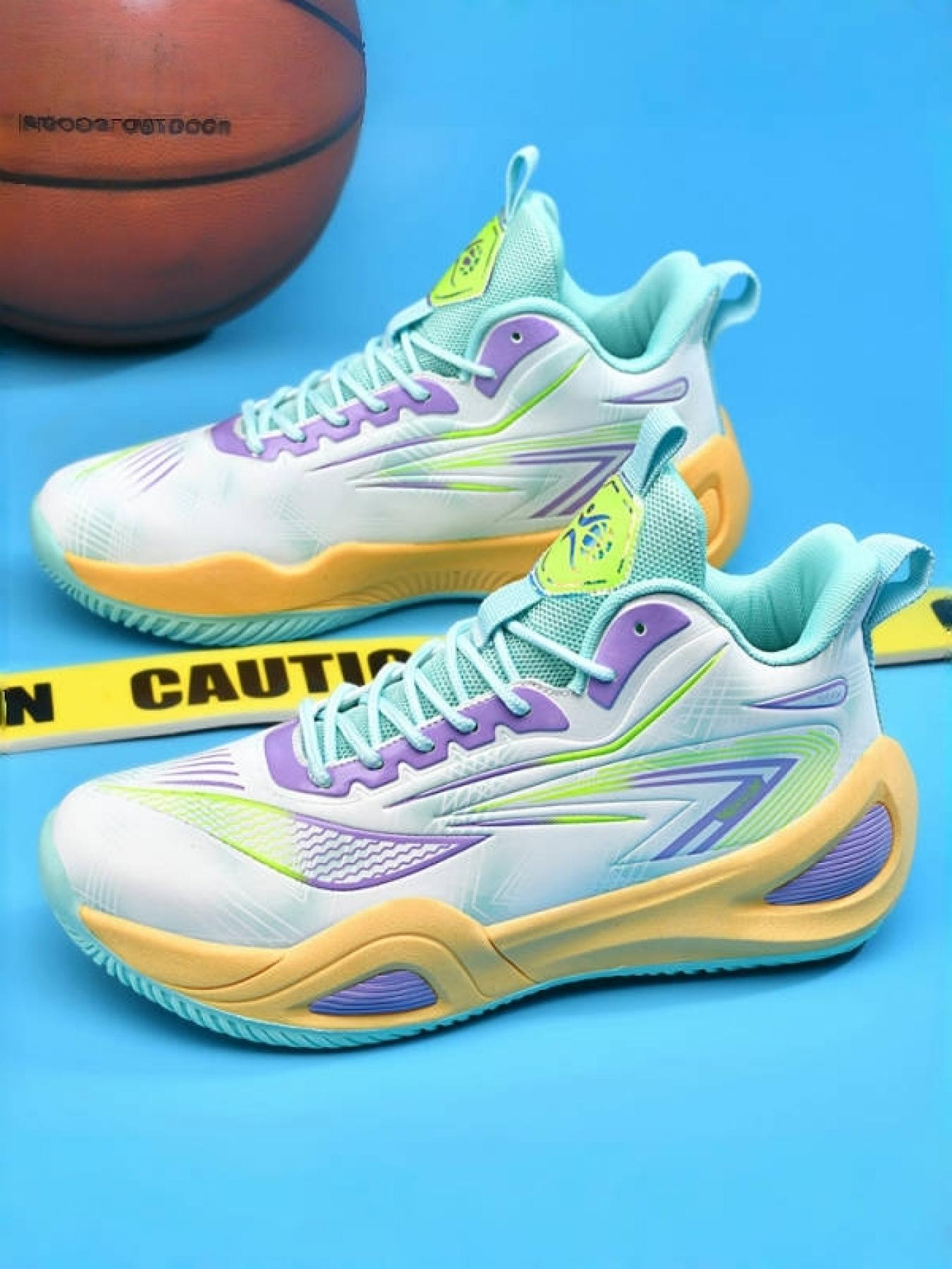 Pink White Pattern Unisex Basketball Shoes Trendy Sporty Design Wear-Resistant Cushion Support Eye-Catching Style for Basketball & Streetwear