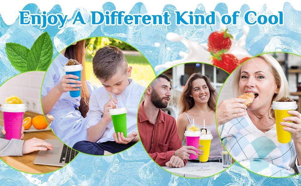 2 PCS Slushy Cups, Quick Frozen Magic Slushie Cup, Reusable Slushy Maker Cup, Food Grade Silicone Slushie Maker, Modern Double Layer Slushie Maker Cup for Smoothies Drinks Milkshake & Ice Cream,  Portable Homemade Squeeze Slush Cup, Icee Slushie Machine