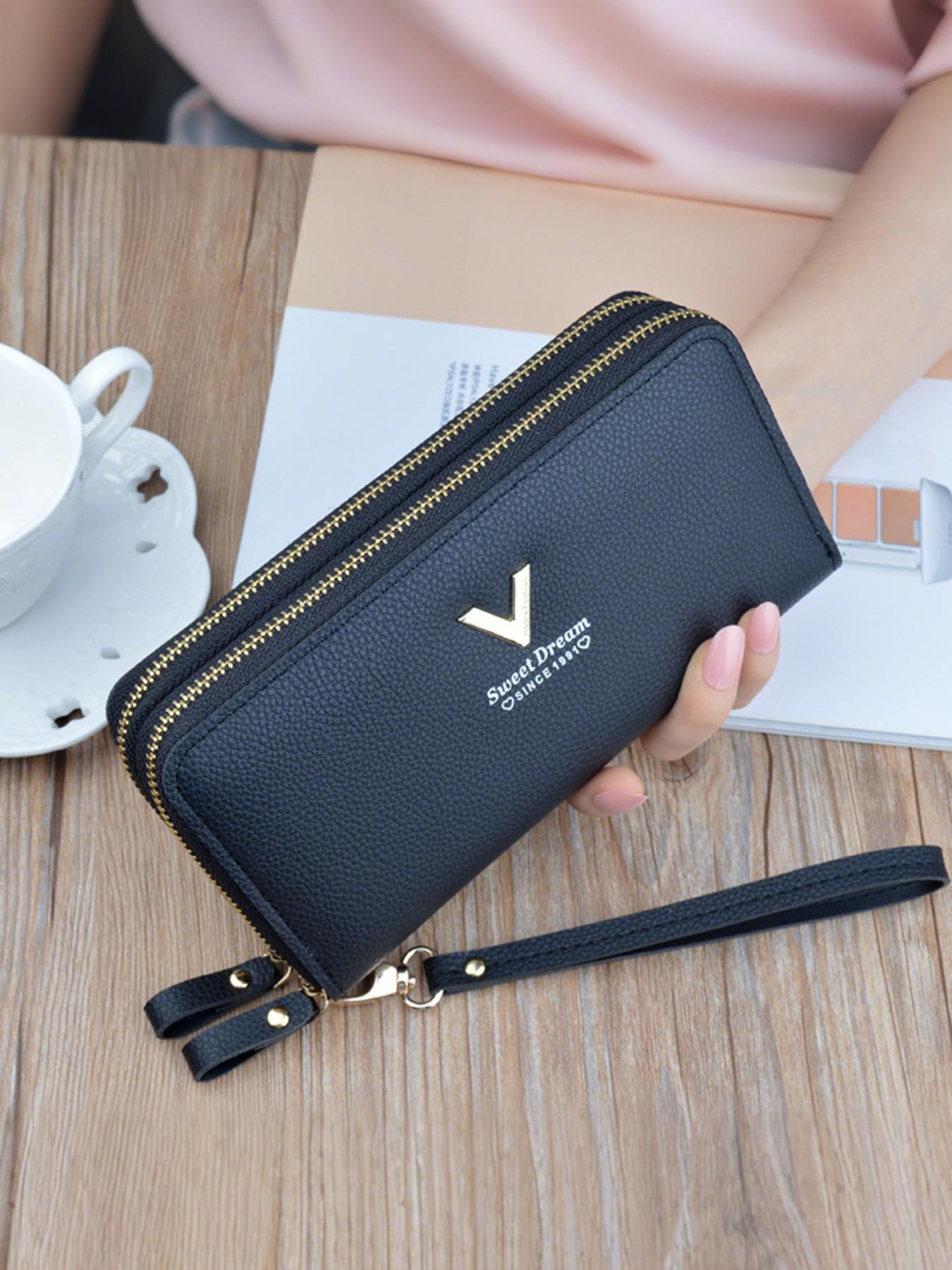 Women'S Coin Pouch, Double Zipper Wallet, Multiple Card Compartments, Wallet Card Holder, Spacious Design, Stylish Women'S Wallet, Zippered Wallet for Ladies, Durable Fashion Wallet, Made of PU Material, Double Zipper Purse